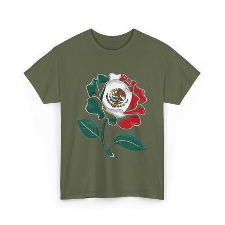 Mexico Rose Flag Mexican Pride T-Shirt - Military Green