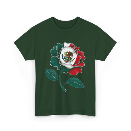 Mexico Rose Flag Mexican Pride T-Shirt - Forest Green