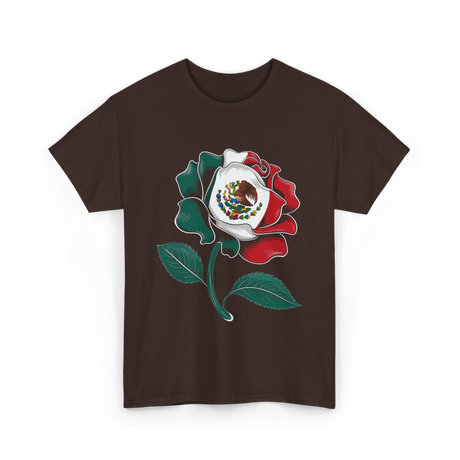 Mexico Rose Flag Mexican Pride T-Shirt - Dark Chocolate