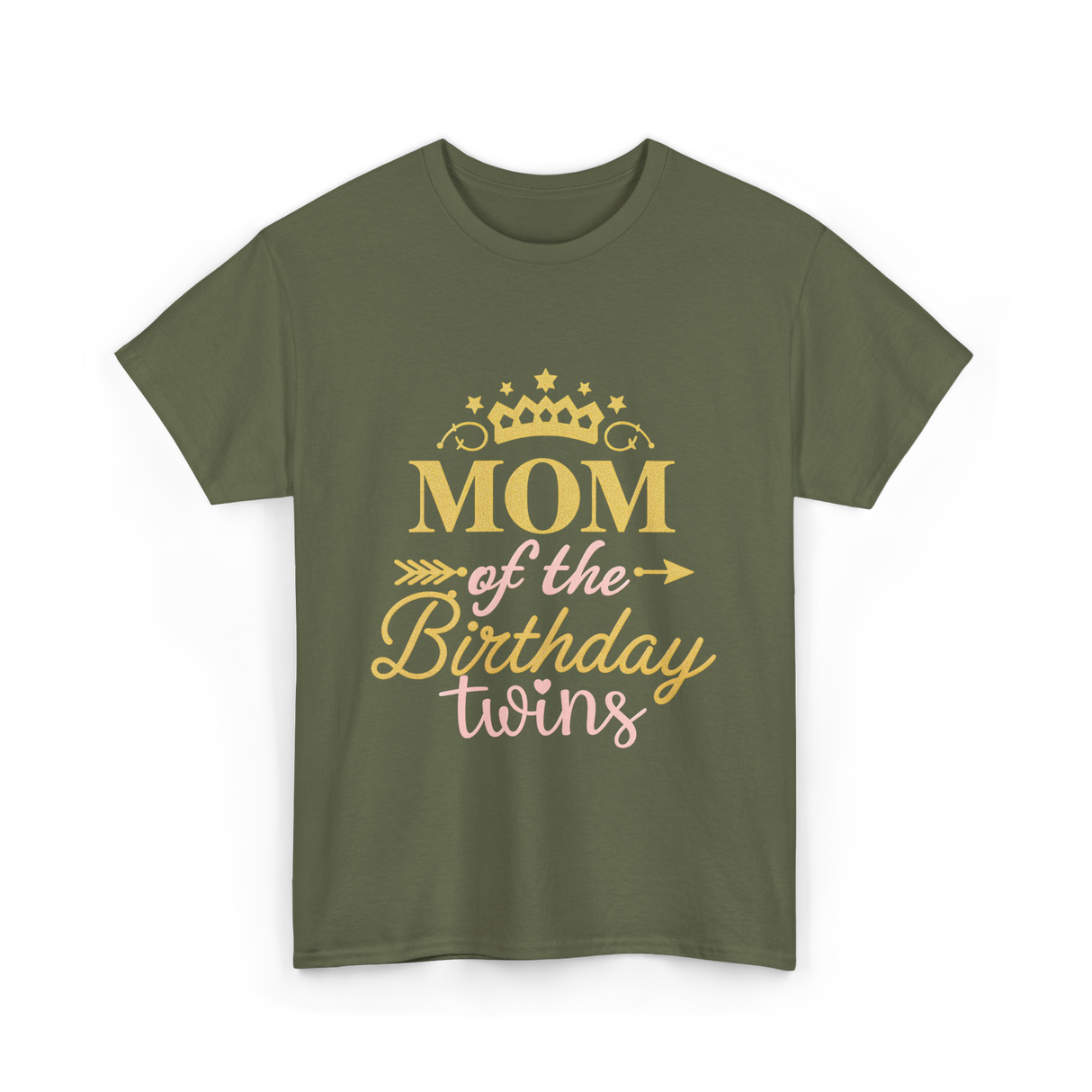 Mom of the Birthday Twins Celebration T-Shirt - Military Green