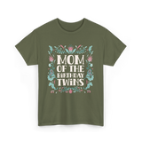 Mom Of The Birthday Twins Mother T-Shirt - Military Green