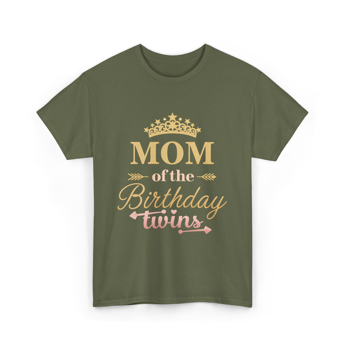 Mom of the Birthday Twins Party T-Shirt - Military Green