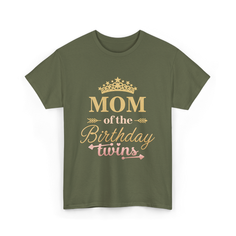 Mom of the Birthday Twins Party T-Shirt - Military Green