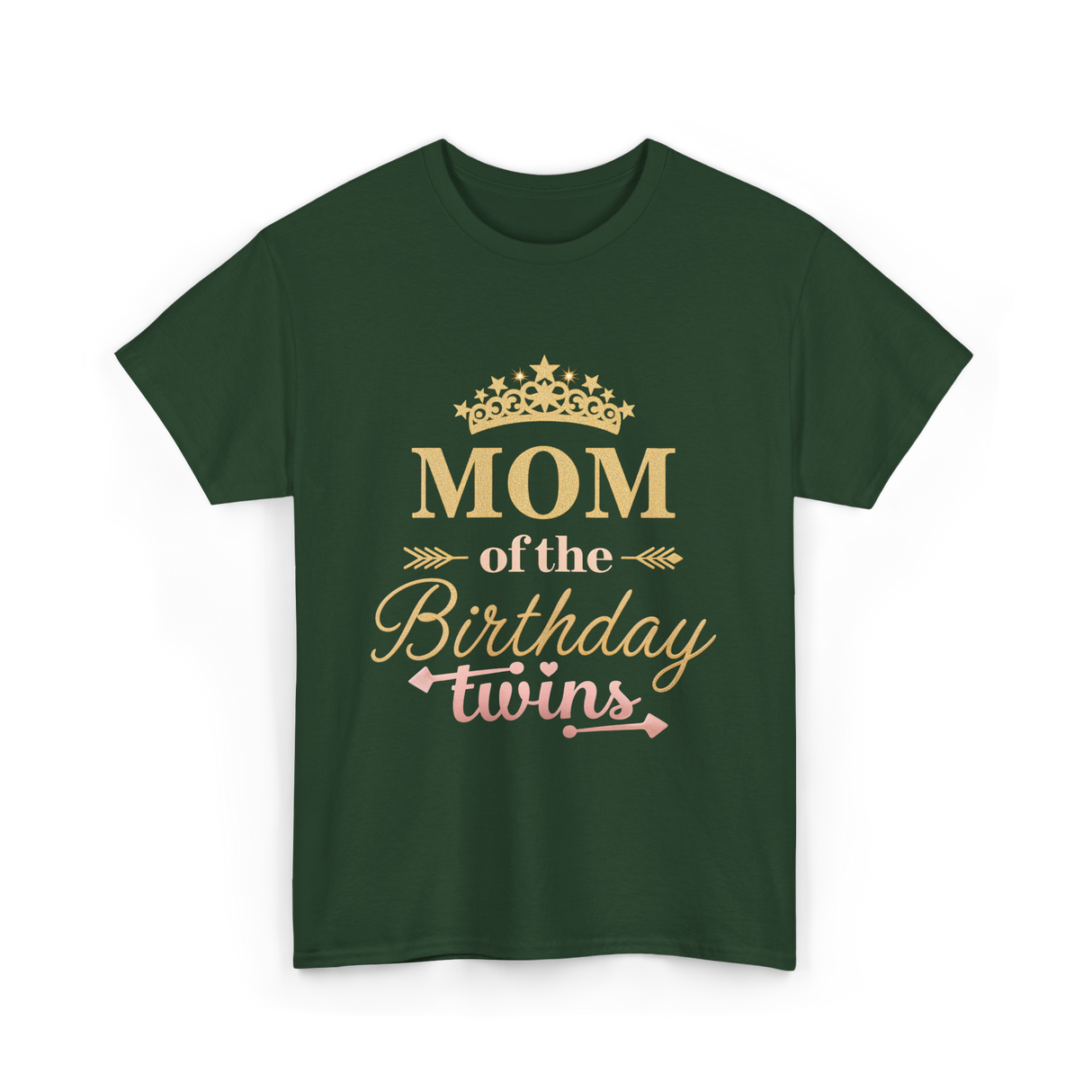 Mom of the Birthday Twins Party T-Shirt - Forest Green