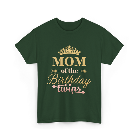 Mom of the Birthday Twins Party T-Shirt - Forest Green