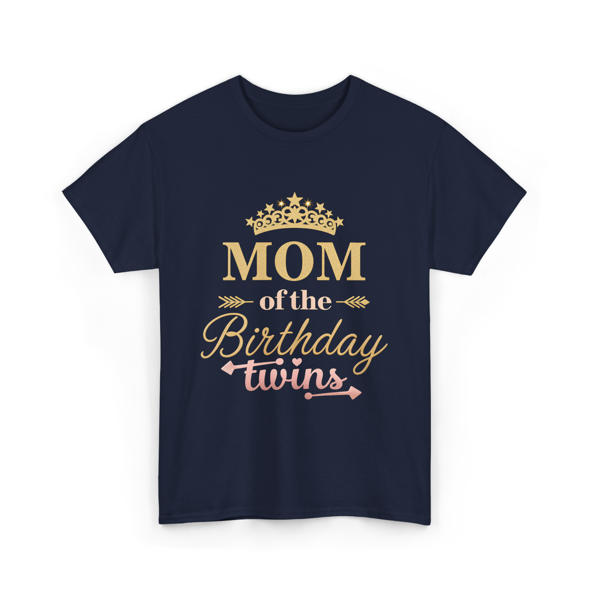 Mom of the Birthday Twins Party T-Shirt - Navy