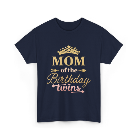 Mom of the Birthday Twins Party T-Shirt - Navy