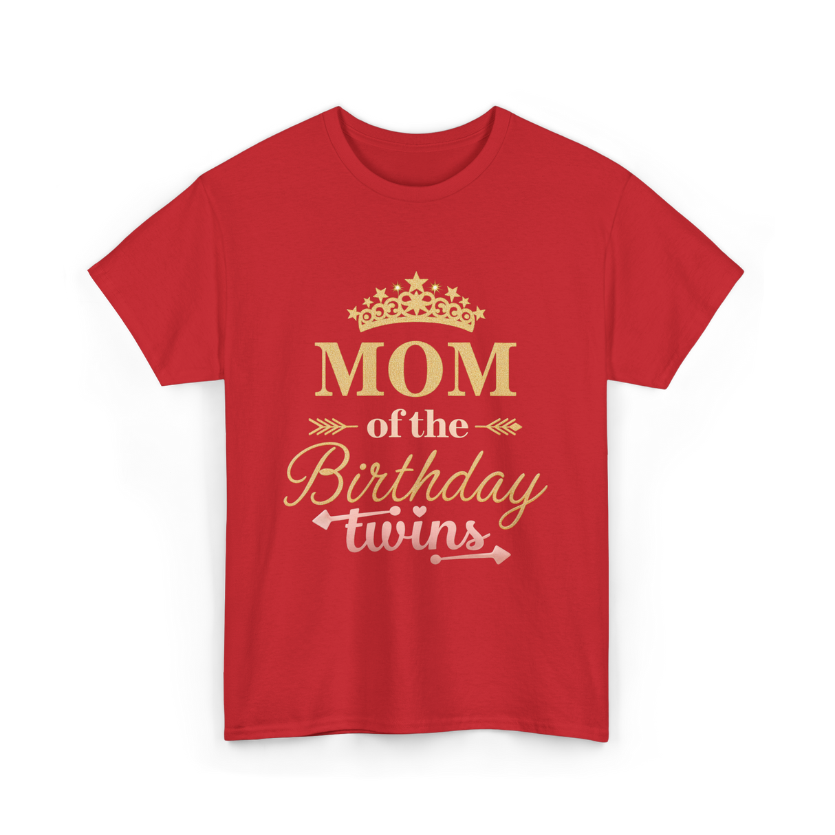 Mom of the Birthday Twins Party T-Shirt - Red