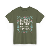 Mom Of The Birthday Twins Twin T-Shirt - Military Green