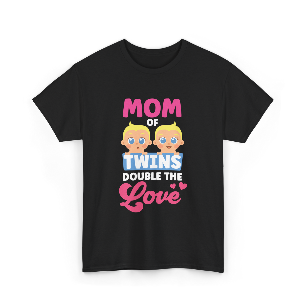 Mom Of Twins Double Love T-Shirt - Black