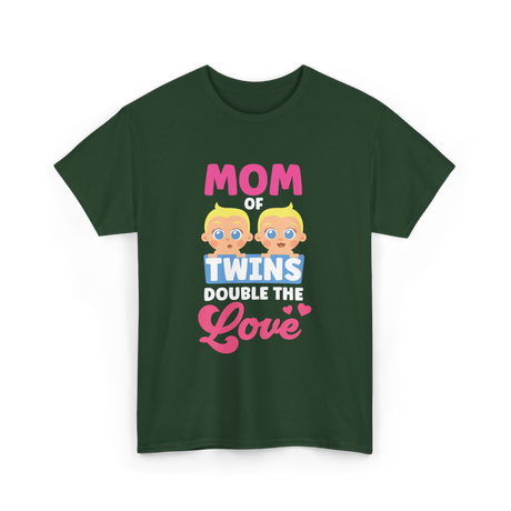 Mom Of Twins Double Love T-Shirt - Forest Green