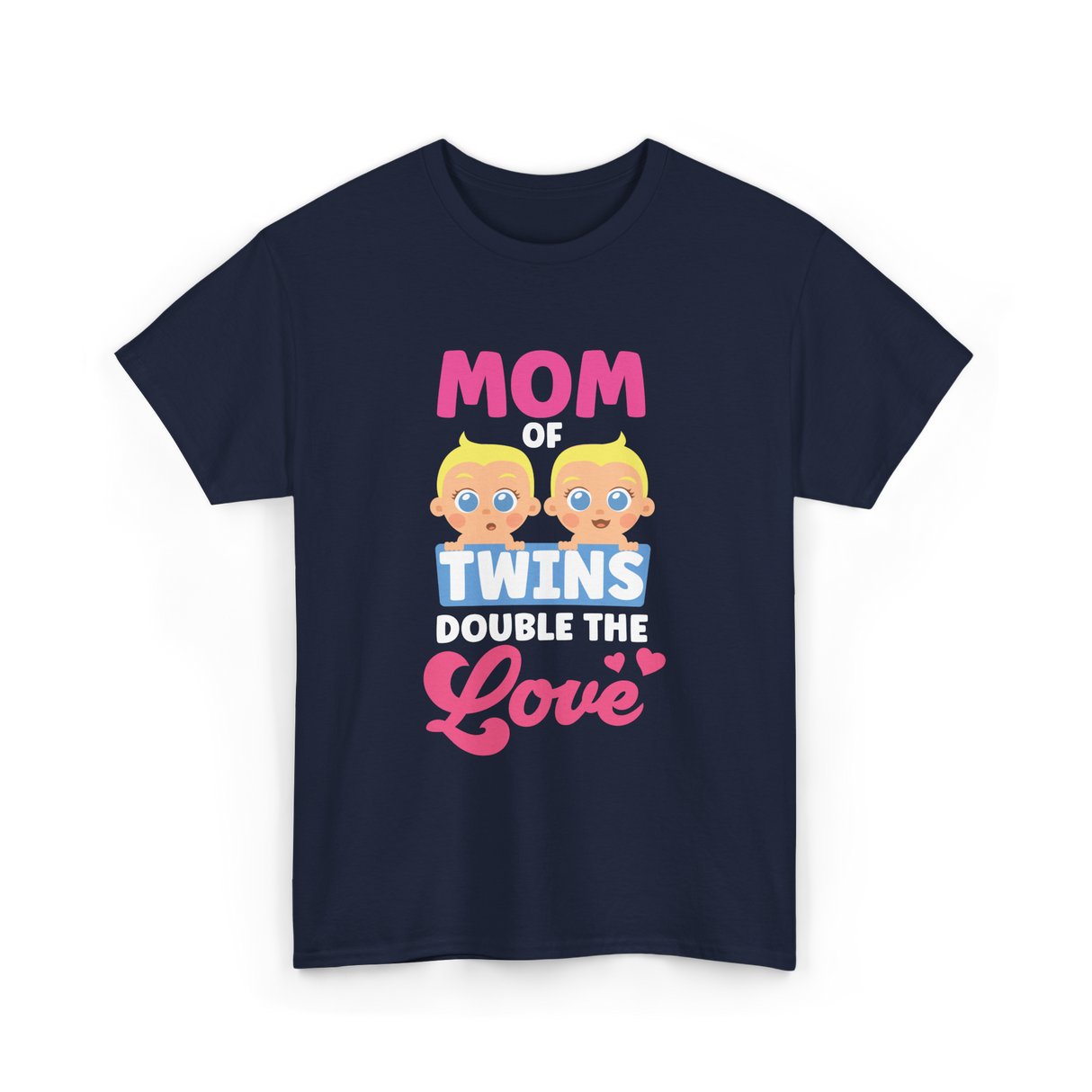 Mom Of Twins Double Love T-Shirt - Navy