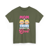 Mom Of Twins Double Love T-Shirt - Military Green