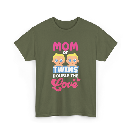 Mom Of Twins Double Love T-Shirt - Military Green