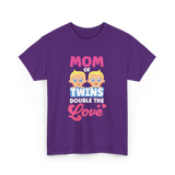 Mom Of Twins Double Love T-Shirt - Purple