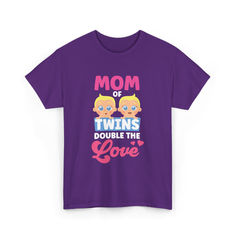 Mom Of Twins Double Love T-Shirt - Purple