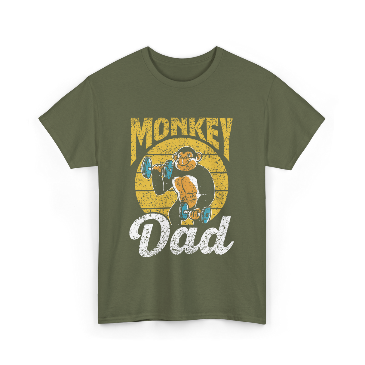 Monkey Dad Animal Fitness Dad T-Shirt - Military Green