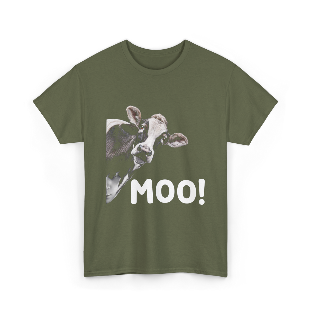 Moo Cow Animal T-Shirt - Military Green