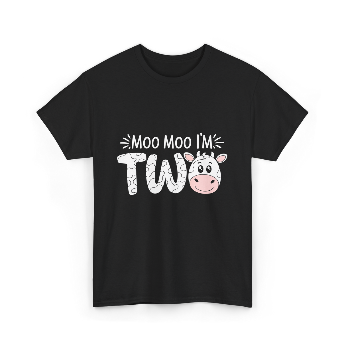 Moo Moo I'm Two Birthday Cow T-Shirt - Black