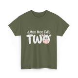 Moo Moo I'm Two Birthday Cow T-Shirt - Military Green