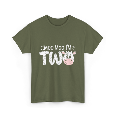 Moo Moo I'm Two Birthday Cow T-Shirt - Military Green