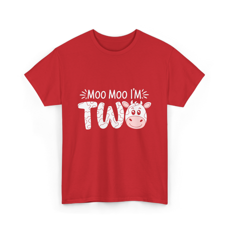 Moo Moo I'm Two Birthday Cow T-Shirt - Red