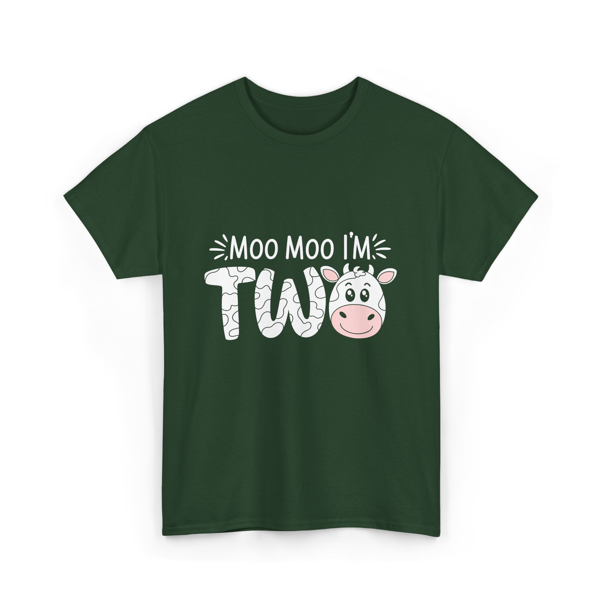 Moo Moo I'm Two Birthday Cow T-Shirt - Forest Green