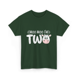 Moo Moo I'm Two Birthday Cow T-Shirt - Forest Green