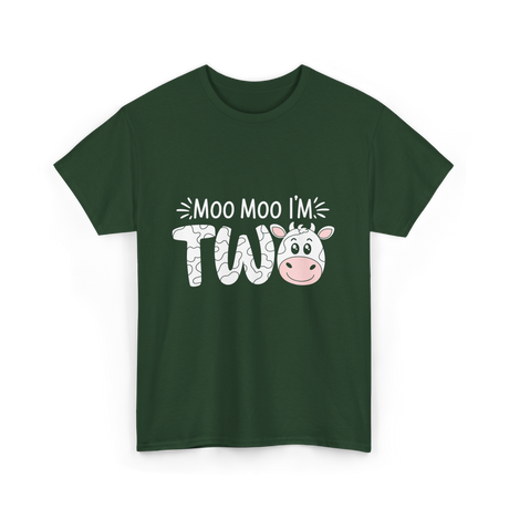 Moo Moo I'm Two Birthday Cow T-Shirt - Forest Green