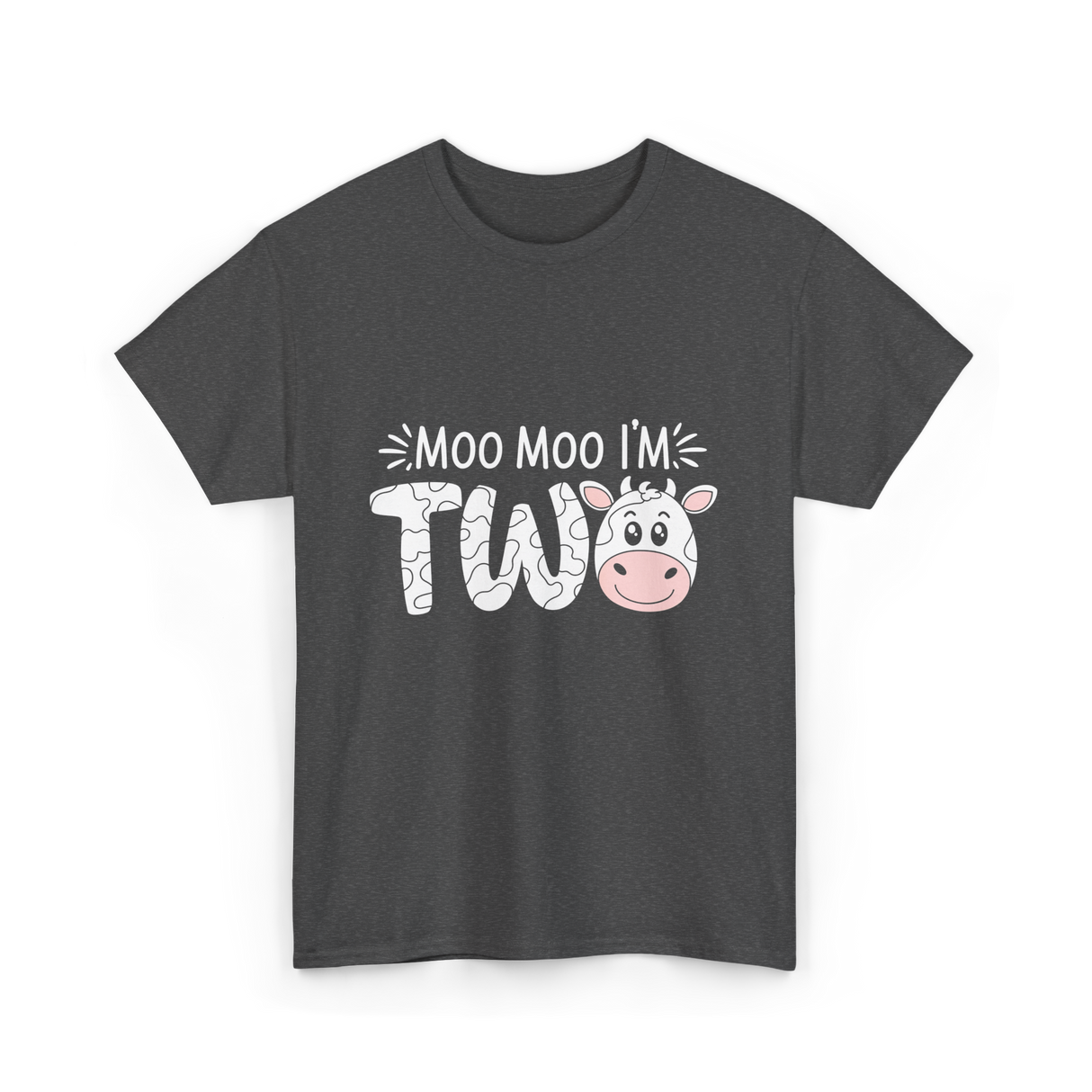 Moo Moo I'm Two Birthday Cow T-Shirt - Dark Heather