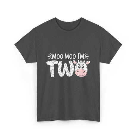 Moo Moo I'm Two Birthday Cow T-Shirt - Dark Heather