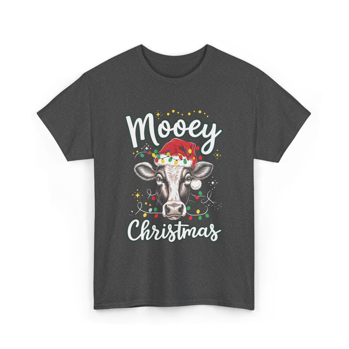 Mooey Christmas Cow Christmas T-Shirt - Dark Heather