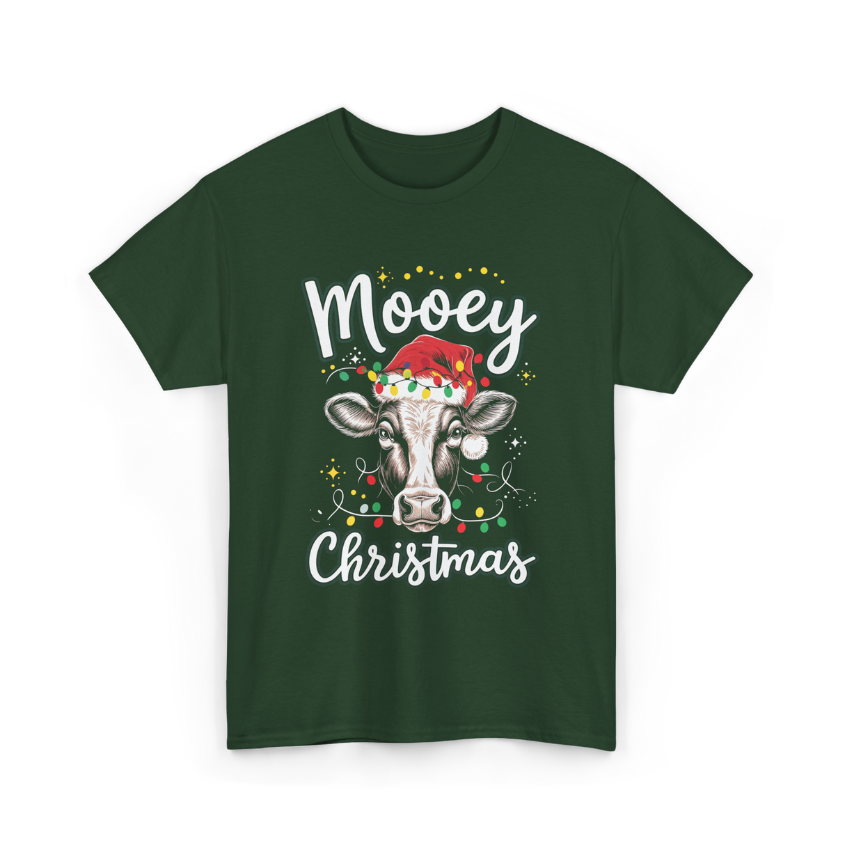 Mooey Christmas Cow Christmas T-Shirt - Forest Green