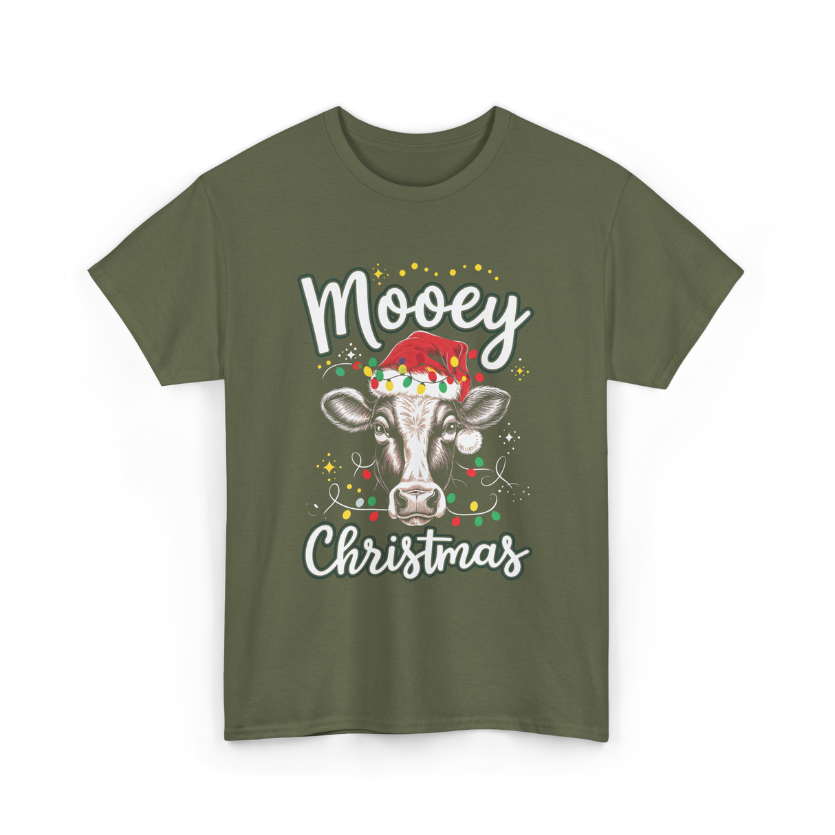 Mooey Christmas Cow Christmas T-Shirt - Military Green