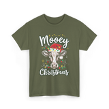 Mooey Christmas Cow Christmas T-Shirt - Military Green