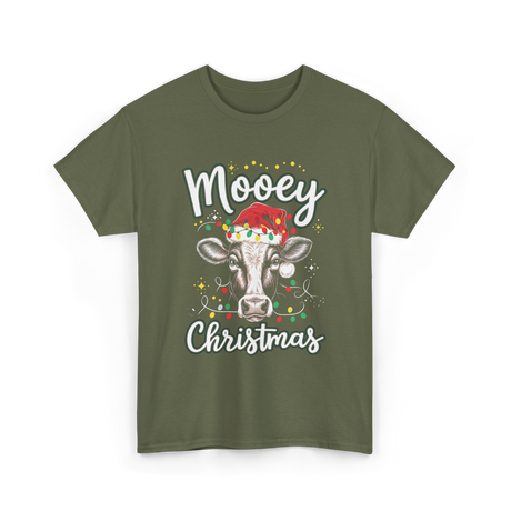 Mooey Christmas Cow Christmas T-Shirt - Military Green