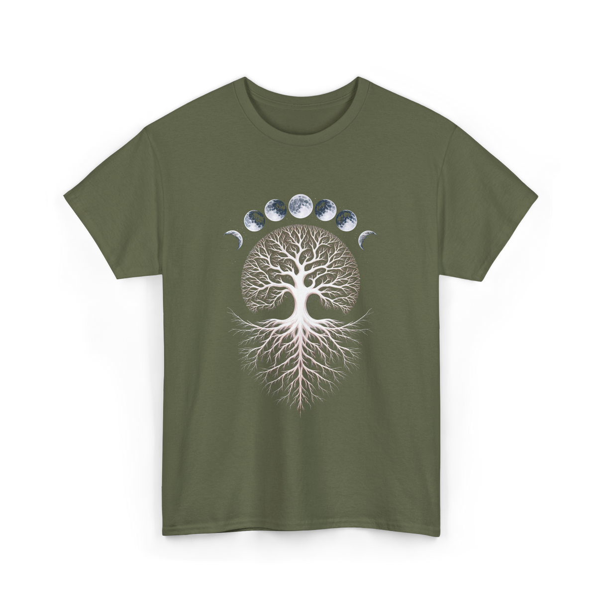 Moon Phases Meditation T-Shirt - Military Green