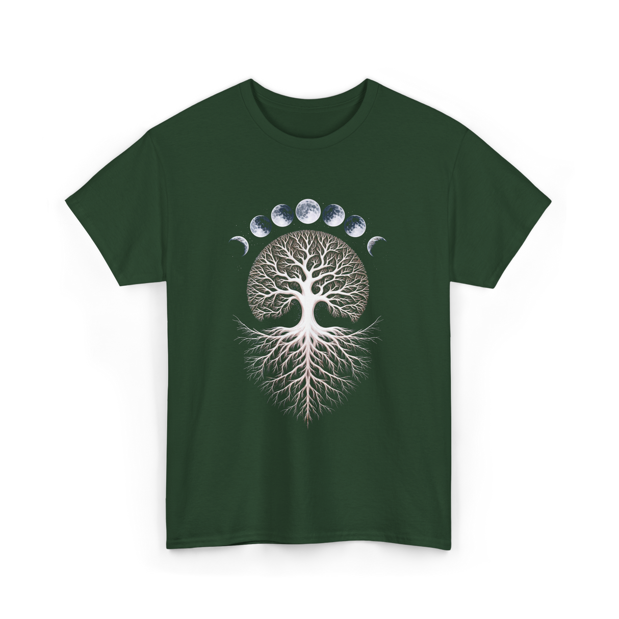 Moon Phases Meditation T-Shirt - Forest Green