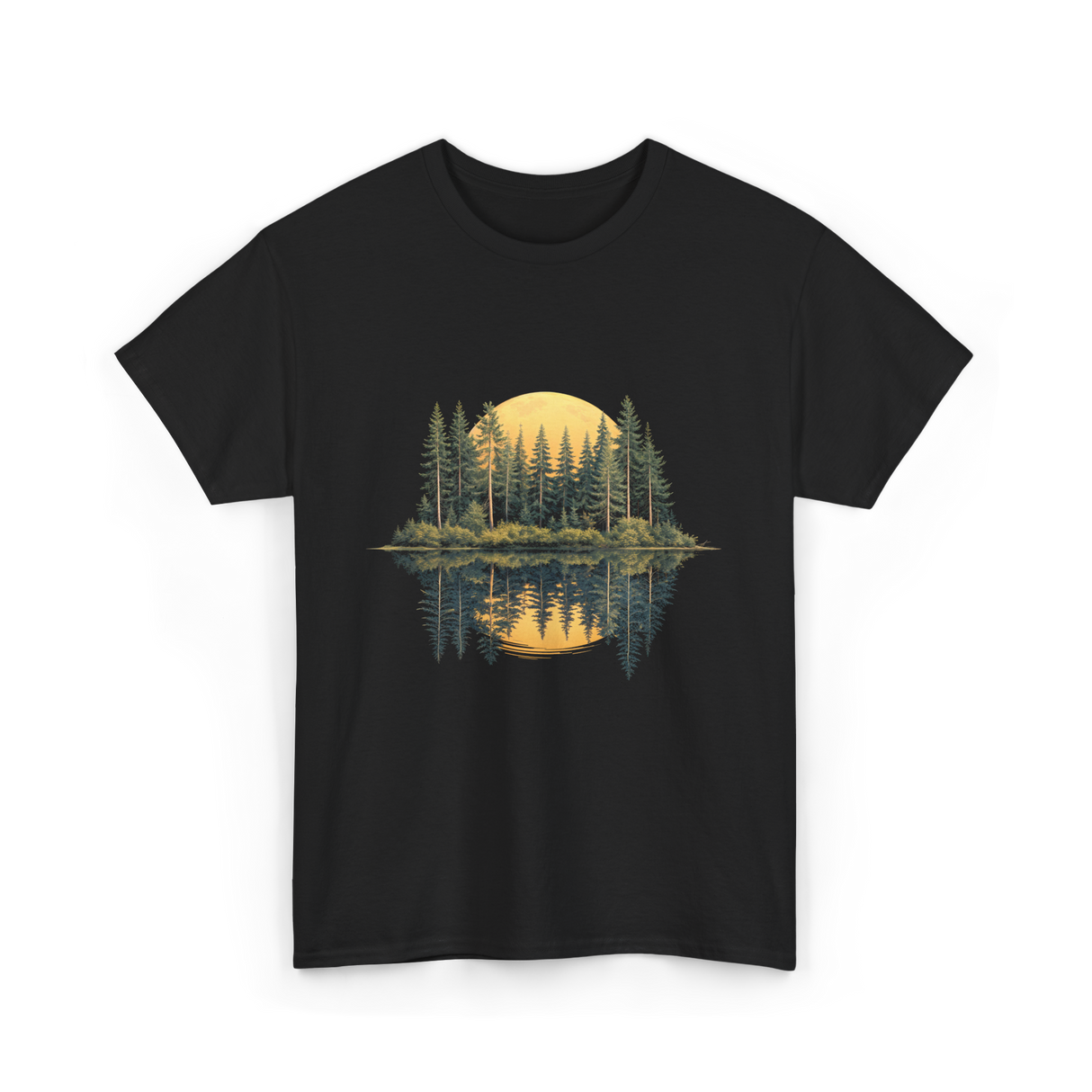 Moonlight Forest Nature Landscape T-Shirt - Black