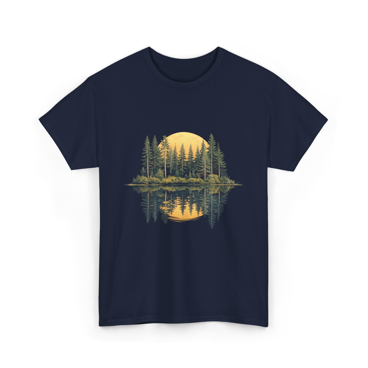 Moonlight Forest Nature Landscape T-Shirt - Navy