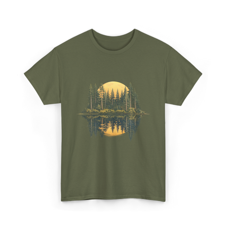 Moonlight Forest Nature Landscape T-Shirt - Military Green