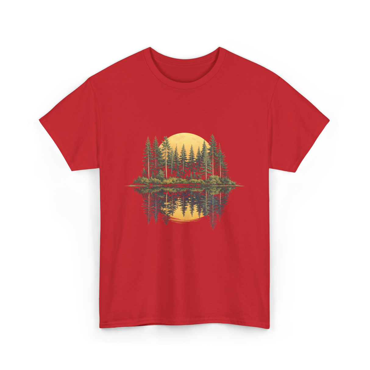 Moonlight Forest Nature Landscape T-Shirt - Red