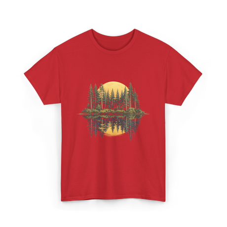 Moonlight Forest Nature Landscape T-Shirt - Red