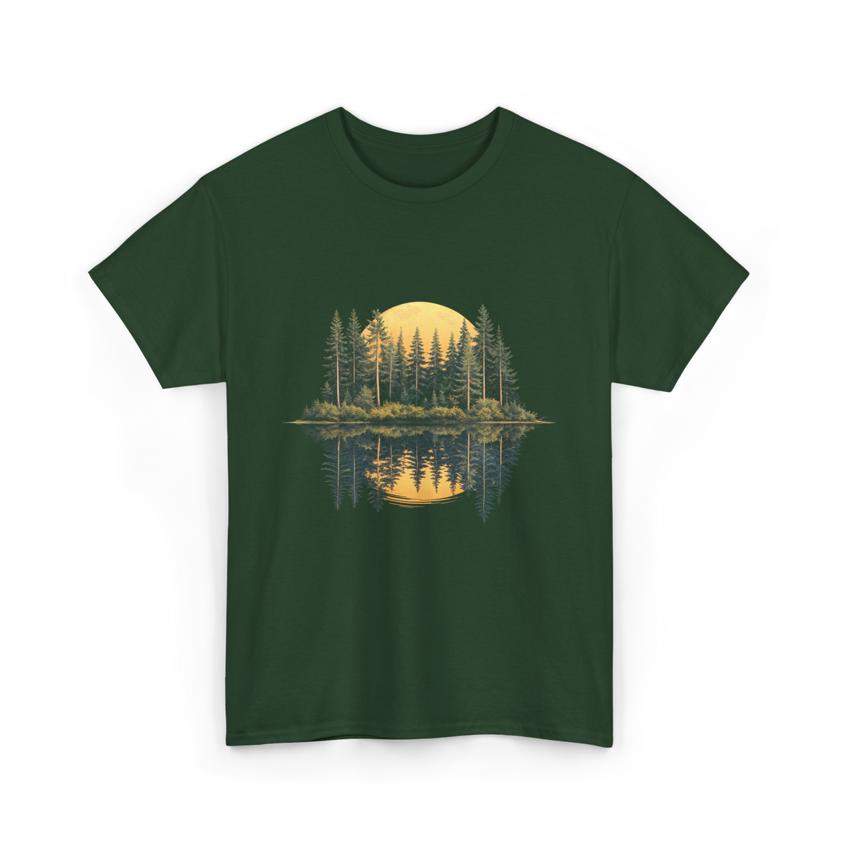 Moonlight Forest Nature Landscape T-Shirt - Forest Green