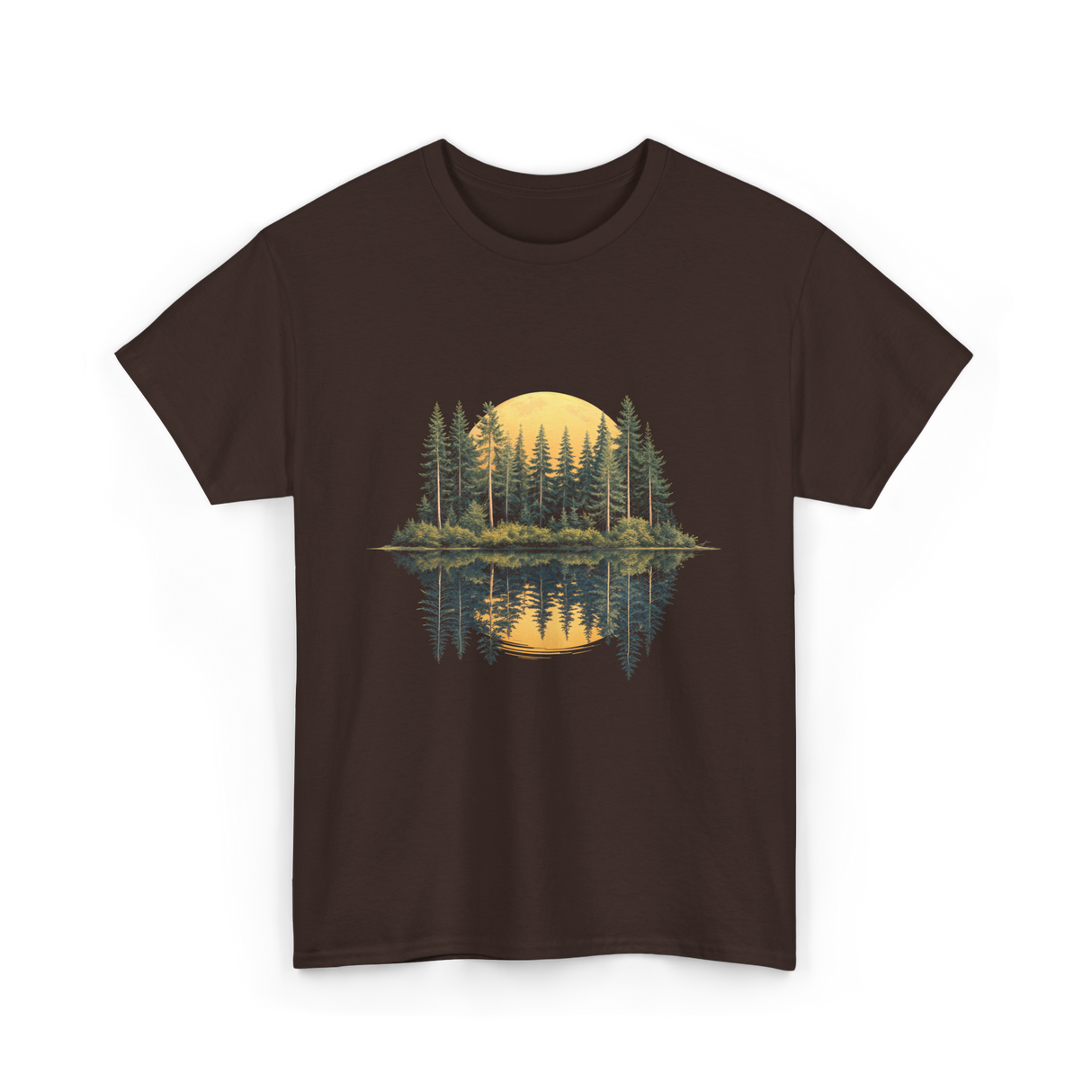 Moonlight Forest Nature Landscape T-Shirt - Dark Chocolate