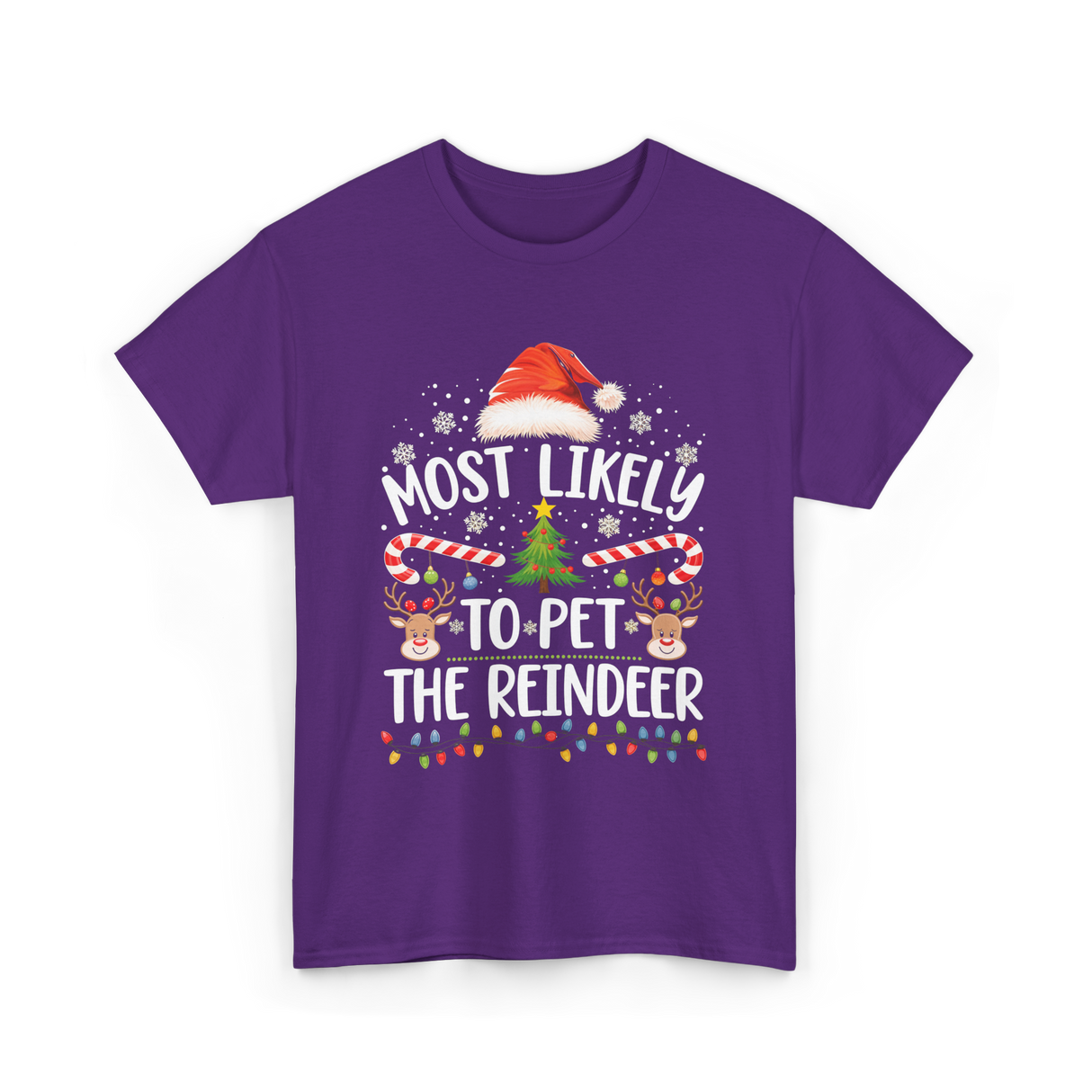 Most Likely To Pet Reindeer Christmas T-Shirt - Purple