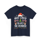 Most Likely To Pet Reindeer Christmas T-Shirt - Navy