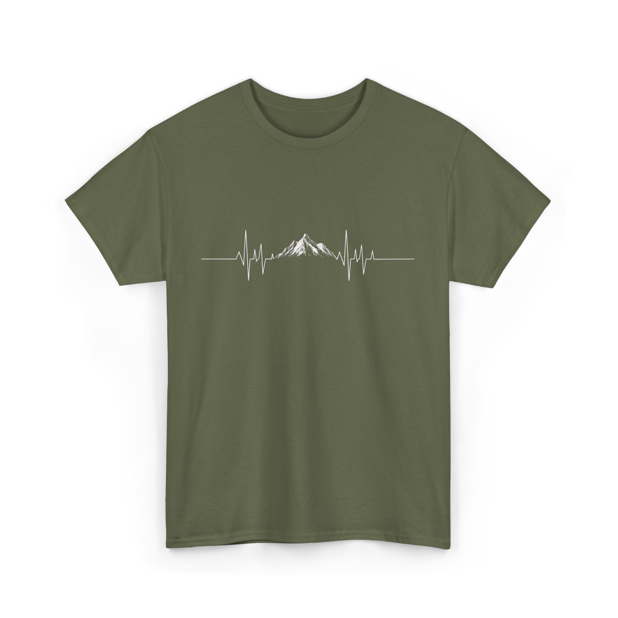 Mountain Heartbeat Hiking Adventure T-Shirt - Military Green