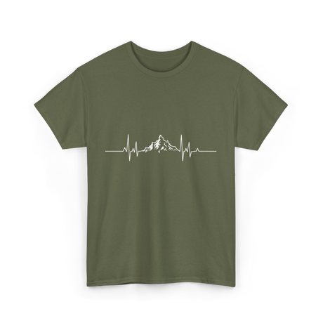 Mountains Heartbeat Hiking Adventure T-Shirt - Military Green