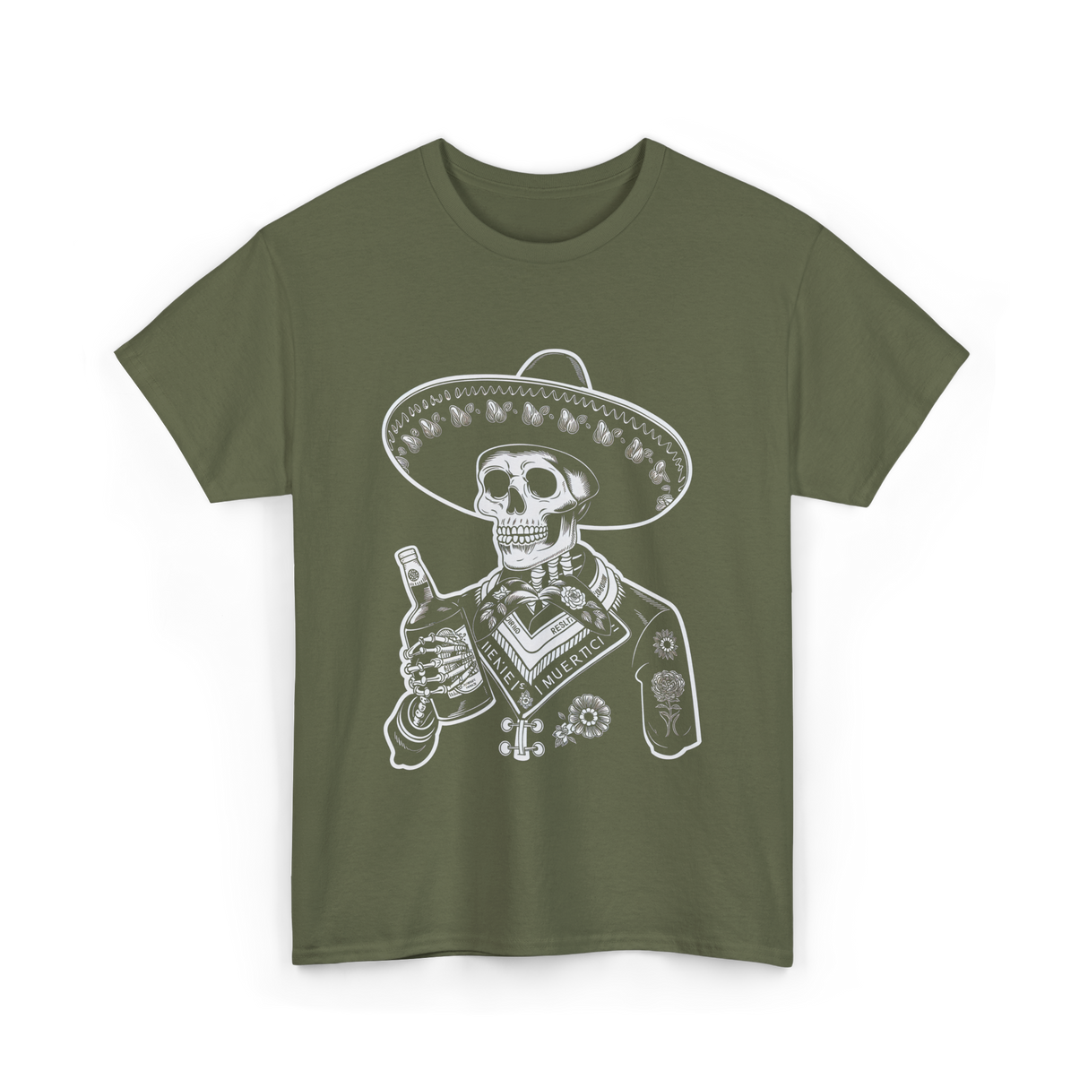 Muerte's Skull Mariachi T-Shirt - Military Green